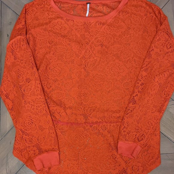 Free People, Won't get cold in this, orange lace, L - Picture 3 of 4